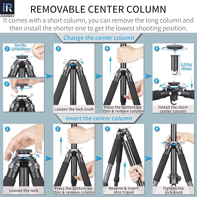 Carbon Fiber Tripod-INNOREL GT284C Professional Compact Portable Tripod for Digital DSLR Camera Heavy Duty Camera Stand Support with Special-Shaped Center Column 1.14in/29mm Tube Max Load 44lbs/20kg