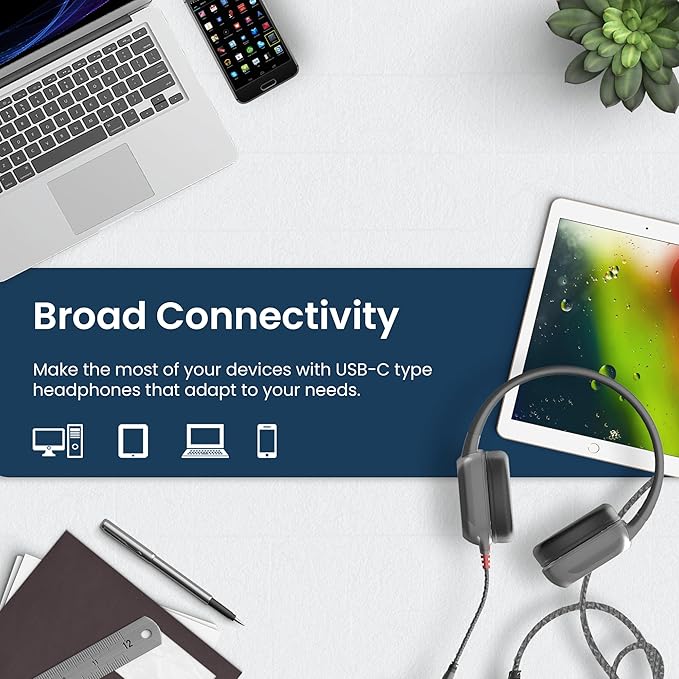 Brenthaven Headphones Wired | USB C On-Ear Rugged 2 Adjustable Headphones with Long Tangle Free Cord - Lightweight Durable and Drop Tested School Supplies for Kids Travel and K-12 Students - Gray