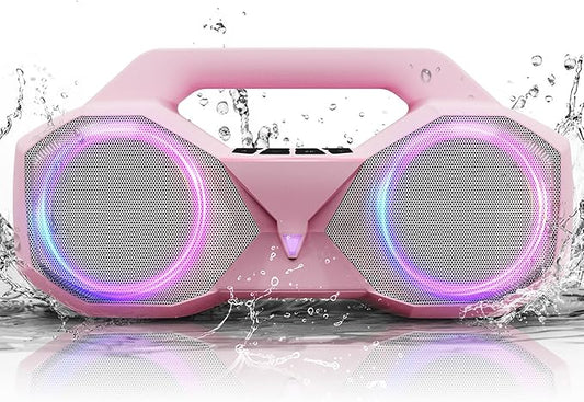 Bluetooth Speaker 80W(Peak)Loud with Bass, 20H Playtime, IPX7 Waterproof, RGB Lights, TWS, Large Portable Wireless Speakers for Outdoor, Home, Party, Pool, Beach, Tailgating, Gym, Work, Gifts (Pink)