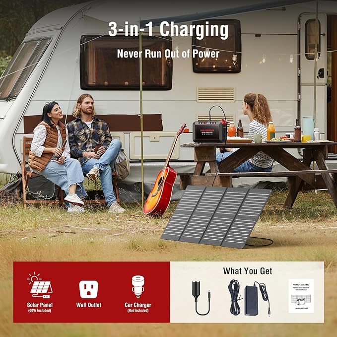 MARBERO 237Wh Solar Generator with Solar Panel Included Portable Power Station 300W Pure Sine Wave with Foldable Solar Panel 60W Set for Camping Outdoor Hiking Fishing Emergency