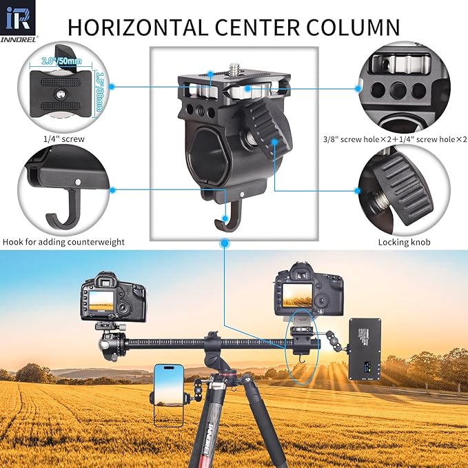 Carbon Fiber Horizontal Tripod INNOREL YT284C with Rotatable Multi-Angle Center Column,29mm Tube Professional Travel Camera Tripod Monopod for Digital DSLR Video Camcorder Overhead Shooting Load 20kg