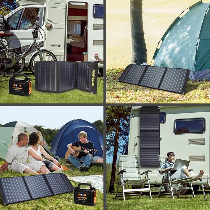 MARBERO 60W Portable Solar Panel 60 Watt Foldable Solar Panel for Solar Generators IP65 Waterproof 23% High Efficiency USB Port & DC Output(10 Changeable Adapters) for Outdoor Camping Travel Cloudy