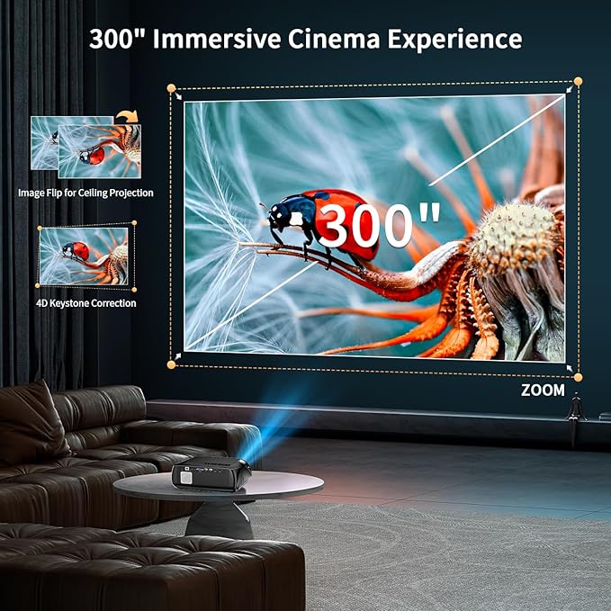 2025 Smart 4K Projector for Daylight Viewing | 1580ANSI Lumens, Android TV & WiFi 6 | 300" Home Theater & Outdoor Movie, DSP Audio & Bluetooth 5.2, HDMI , USB, Focus & Keystone, Rear Ceiling Mounted