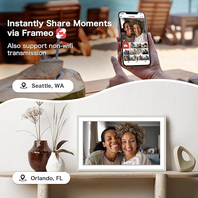 Frameo 15.6 Inch Digital Picture Frame - Large WiFi Electronic Photo Frame with 32GB Storage, 1920x1080 FHD IPS Touch Screen, Wall-Mountable & Tabletop Display, for Women & Mom, Grey