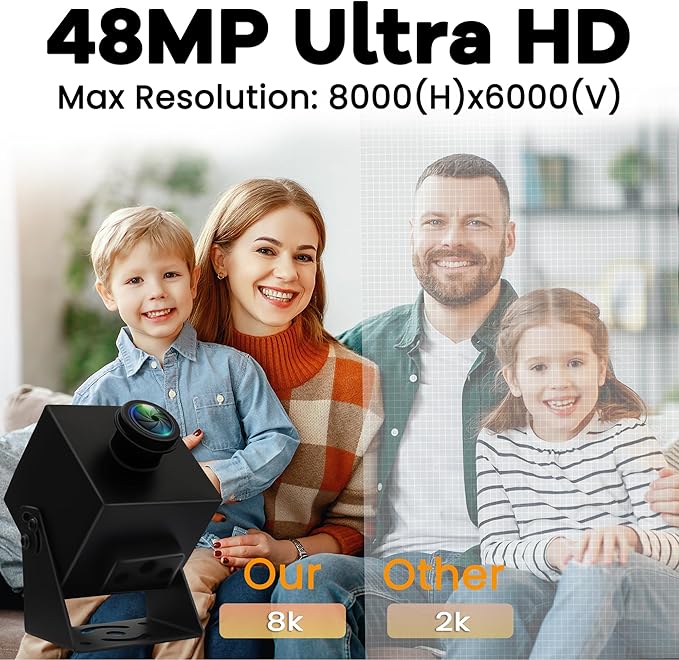 48MP USB Camera 8K Webcam 6000P Ultra HD Cam with 200Degree Wide Angle Fisheye Lens PC Computer Lightburn for Laser Engraver Plug and Play for Document Scanning Face Recognition