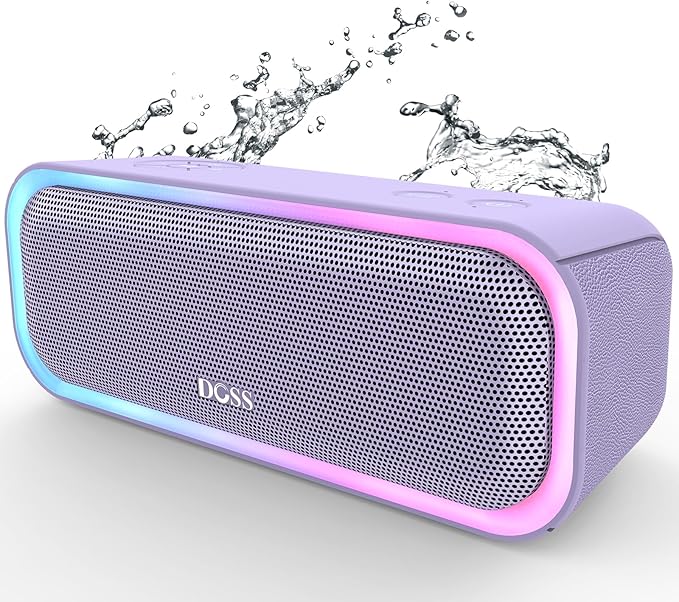 DOSS SoundBox Pro Bluetooth Speaker with 20W Stereo Sound, Active Extra Bass, IPX6 Waterproof, TWS Pairing, Multi-Colors Lights, 20H Playtime, Portable for Beach, Outdoor-Purple