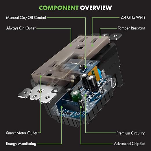 TOPGREENER Smart Wi-Fi Outlet with Energy Monitoring, Tamper-Resistant, Control Lighting and Appliances from Anywhere, in-Wall, No Hub Required, Compatible with Alexa and Google Assistant, Nickel