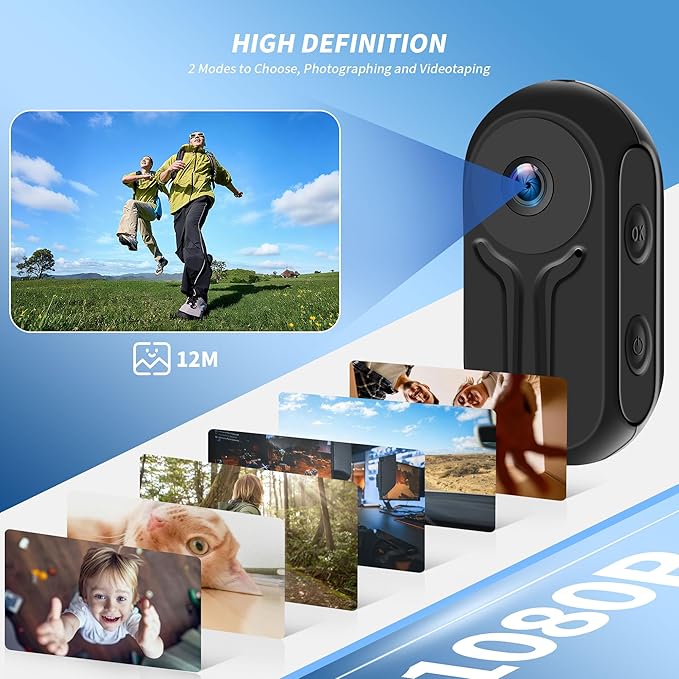 1080P Sports Action Camera with 64GB Card, Mini Body Camera Wearable Action Body Cam, Portable Recorder with Magnetic Back Clip