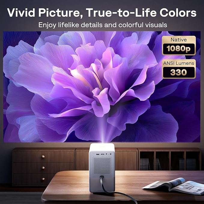 Aurzen Roku TV Smart Projector with Wifi and Bluetooth, D1R Cube Roku Streaming Experience Built-in, Sealed Optical Engine, 1080P FHD, Dolby Audio, Portable Mini Projector for Home/Outdoor Movies