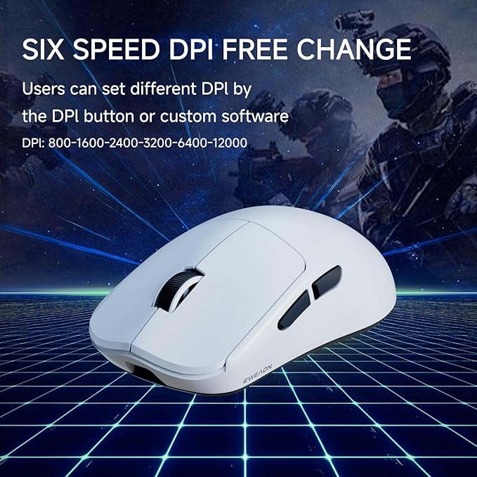 EWEADN X23Pro Wireless Gaming Mouse, 2.4G/BT5.0/USB-C Esports Gaming Mouse, 49g Lightweight Mouse Gaming, 12000 DPI Wireless Mouse with 6 Programmable Buttons,for Laptop/PC/Mac, White