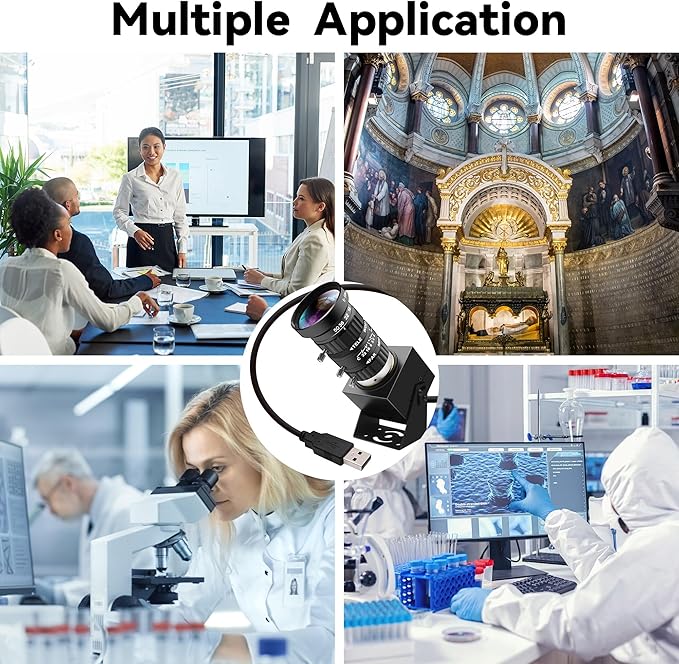 48MP USB Webcam 8K Ultra HD Color Camera with 5-50mm 10X Manual Optical Lens 6000P Industrial Security Video Camera Close-Up Zoom Function Plug-and-Play for Windows, Linux, Mac OS