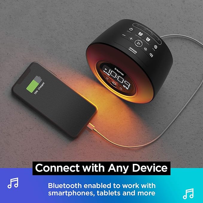 iHome PowerClock Glow FM Clock Radio with Bluetooth Speaker and USB Charger, Color Changing Digital Alarm Clock for Bedrooms or Home Office