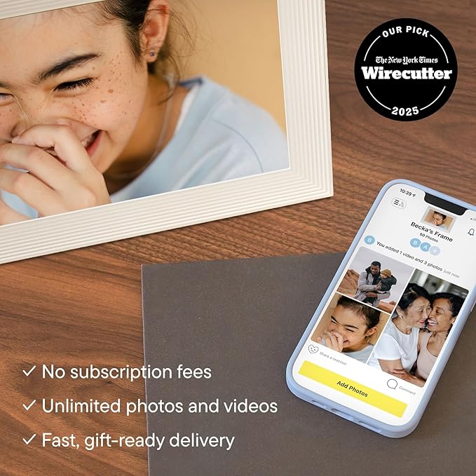 Aura Carver WiFi Digital Picture Frame | The Best Digital Frame for Gifting | Send Photos from Your Phone | Quick, Easy Setup in Aura App | Free Unlimited Storage | Sea Salt