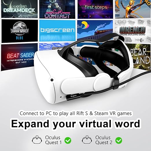 Kuject Link Cable 20FT Compatible for Quest 3S/3, Quest 2/Pro, Pico 4, VR Headset Accessories Cable for Rift S/Steam VR Games, USB 3.0 Type C to C High Speed Data Transfer Charging Cord for Gaming PC