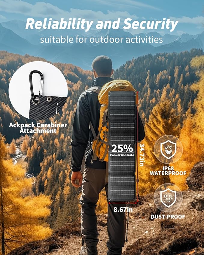 Foldable Solar Panel Charger - Portable 30W & 60W High-Efficiency Panels with USB-C and DC Outputs for Camping, Hiking, and Backup Power (30W)