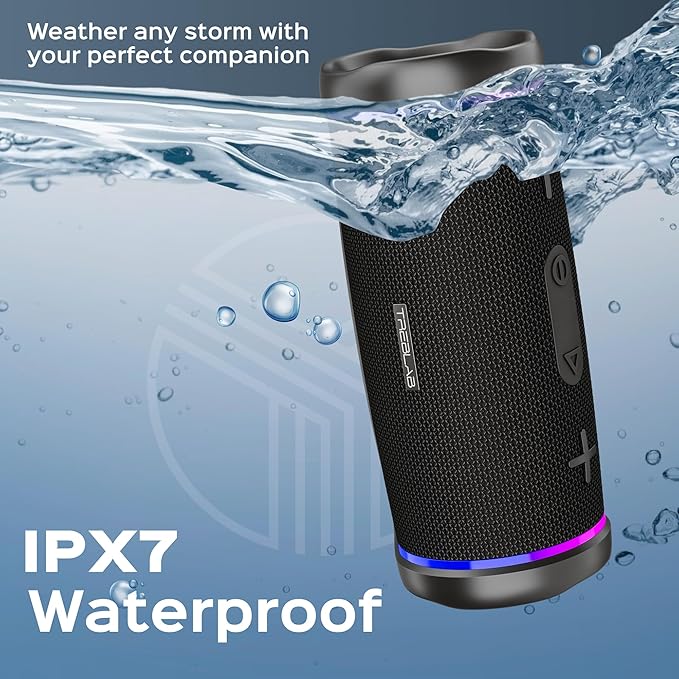 TREBLAB HD77 Portable Bluetooth Speaker - Loud 360° HD Surround Sound, Wireless Dual Pairing, 25W Powerful Bass, 20H Battery, Best for Outdoor Sports - True IPX6 Waterproof (Renewed)