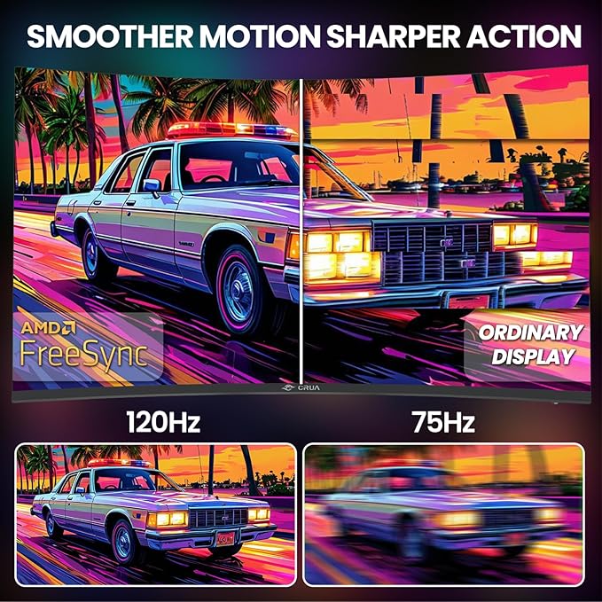 CRUA 34" Curved Gaming Monitor, IPS WQHD(3440x1440P) 120Hz 1900R 21:9 UltraWide PC Display, 130% sRGB, AMD FreeSync, Blue Light Filter, HDMI/DP Ports, Wall Mountable Installs– Black