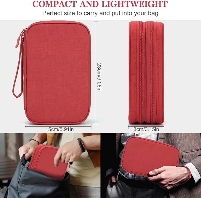 FYY Electronic Organizer, Large Travel Cable Organizer Bag Pouch Electronic Accessories Carry Case Portable Waterproof Double Layers All-in-One Storage Bag for Cable, Cord, Charger, Phone, Red