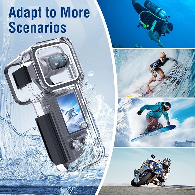 Waterproof Housing Case for DJI Osmo Pocket 3, Touchscreen Underwater Diving Protective Shell Waterproof up to 50m/164/ft with Helmet Bracket & 1/4 Bracket Accessories