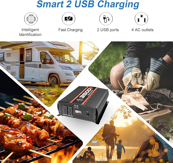 3500W Inverter 12V DC to 110V AC Converter for Home, RV, Truck, Off-Grid Solar Power Inverter with Built-in 5V/2.1A USB, AC Hardwire Port, Remote Controller