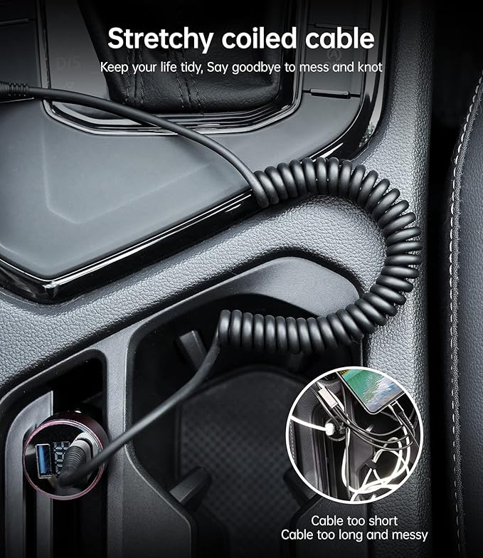 USB Type C Cable Fast Charging, 2Pack 5ft Coiled USB A to USB C Charge Cable for Car Android Auto Charging Cord Compatible with iPhone 17/16/15/Plus/Pro/Samsung Galaxy S20 S10 and More USB C Devices