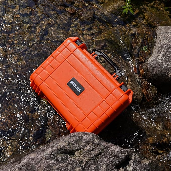 MEIJIA Portable All Weather Waterproof Protective Case,Hard Case,Camera Case With Customized Fit Foam,Fit Use of Drones,Camera,Equipments,Pistols,13.35 x11.63x5.98inches (Orange)