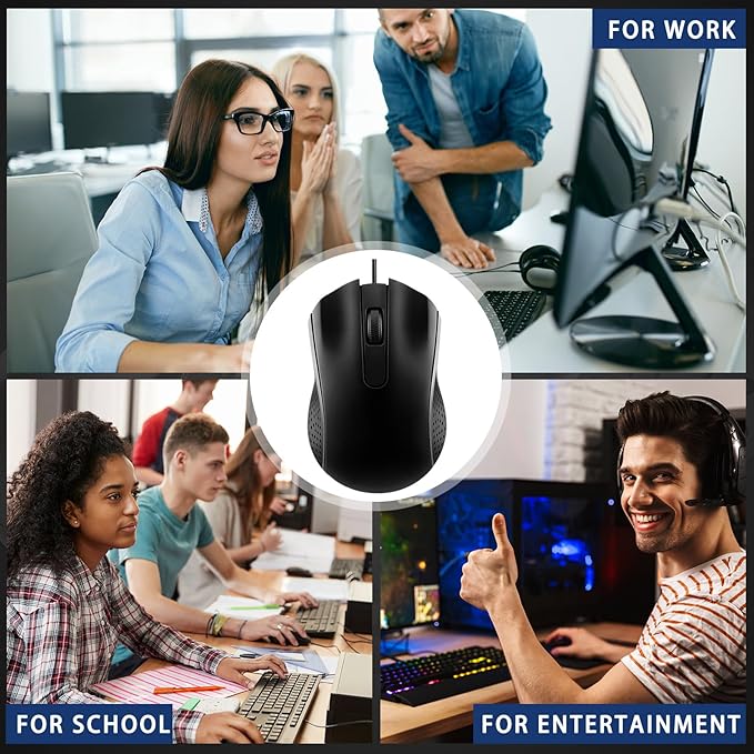 20 Pcs Wired USB Computer Mouse Bulk 3-Button Corded Wired Mouse for Laptop Desktop Computer Mice for PC Office School Home Supplies, Black
