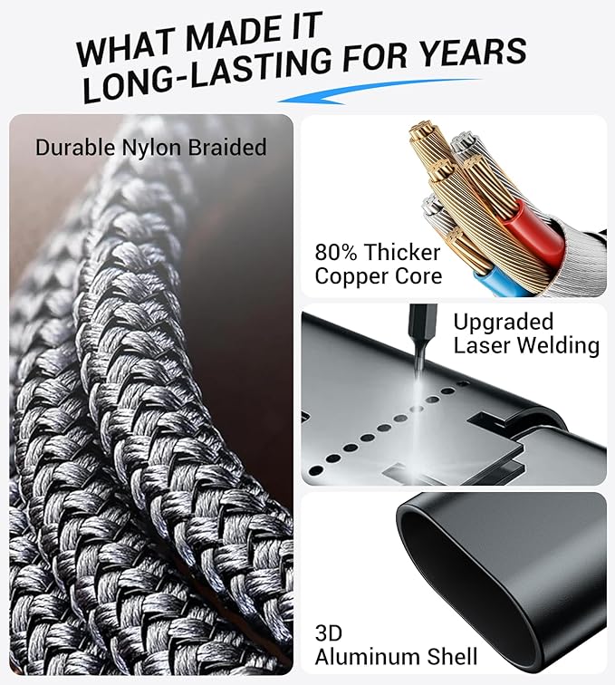 Temdan for Travel Vacation Essentials,3 in 2 USB C Cable for Apple Watch Charger/iPhone 17 Charger/Lightning,Multi Charging Cable Cord,Camping Essentials,Designed for iWatch &iPhone 16-12-4FT Black