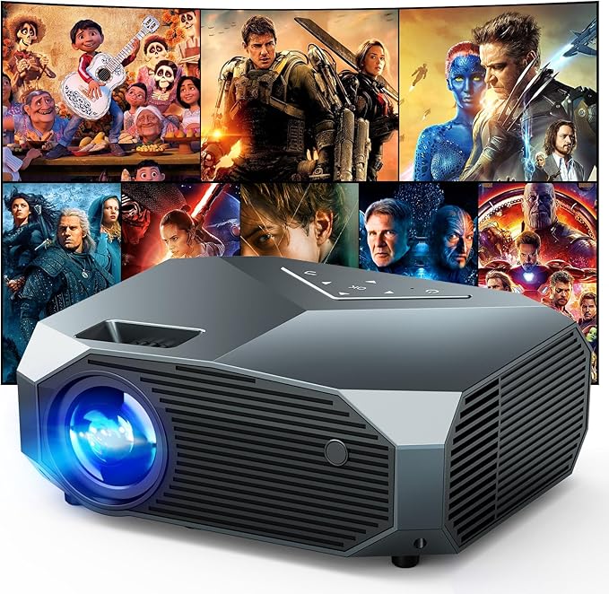 YOWHICK 4K Projector with WiFi and Bluetooth, Native 1080P Outdoor Movie Projector, Smart Video Projector, 50% Zoom/400" Display, Compatible with HDMI/USB/PC/TV/PS5/DVD/Android/iOS, Grey