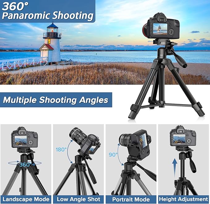 Camera Tripod 69 Inch, Patented 3-Way Swivel Portable Phone Tripod Professional Aluminum Alloy Travel Phone Camera Stand Monopod for Canon Nikon GoPro DSLR, DV Video Camcorder, Smartphone Black