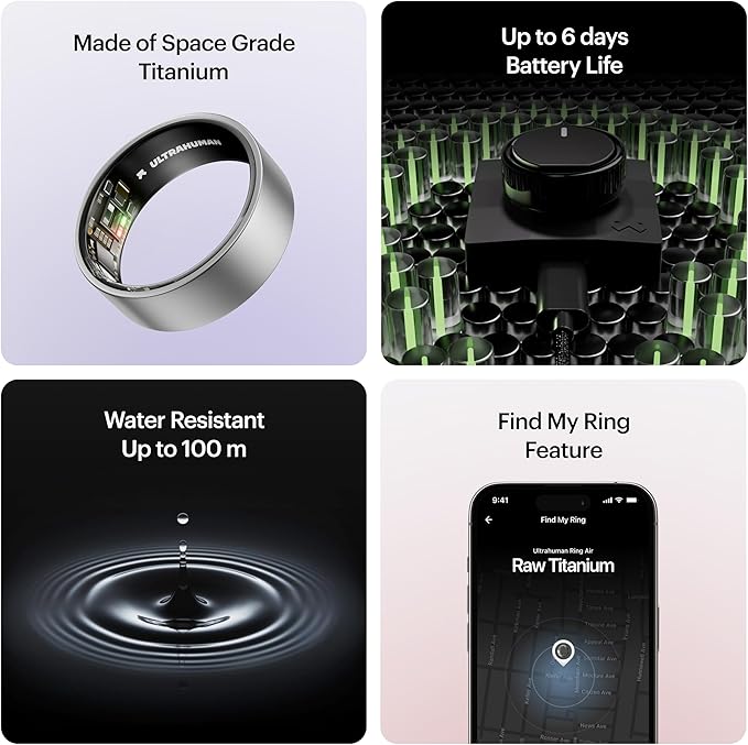 ULTRAHUMAN Ring AIR – Sleep and Fitness Tracker, Smart Ring for Men and Women, No app fee for Standard Features, Up to 6 Days Battery Life (Size 6)