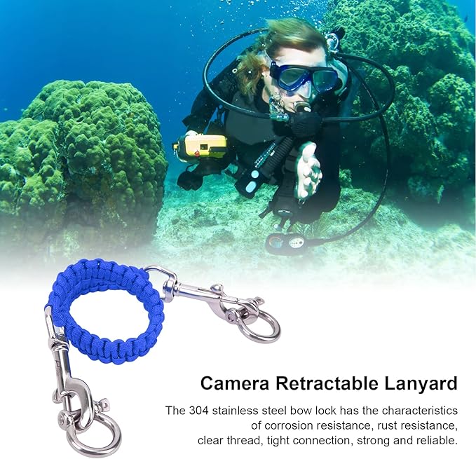 Alomejor Diving Camera Lanyard with Heavy Duty 360° Flexible Rotation Clips for Cameras and Dive Lights(sapphire)
