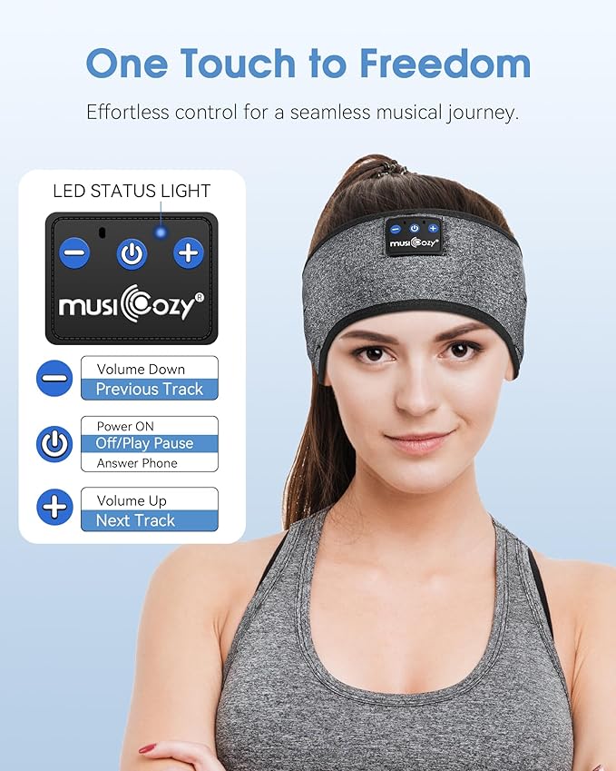 MUSICOZY Bluetooth 5.4 Sleep Headphones Sports Headband Headphones, Wireless Earphones Music Sleep Earbuds for Side Sleepers Sleeping Eye Mask for Women Men Workout Running Cool Unique Gifts