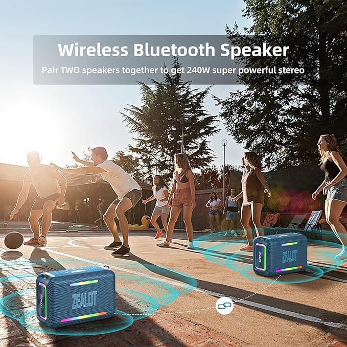 ZEALOT Bluetooth Speaker, 120W Loud Wireless Speakers IPX6 Waterproof Bluetooth Subwoofer Speaker with LED Light, Custom EQ, 40H Playtime, Portable Speakers for Outdoor, Party