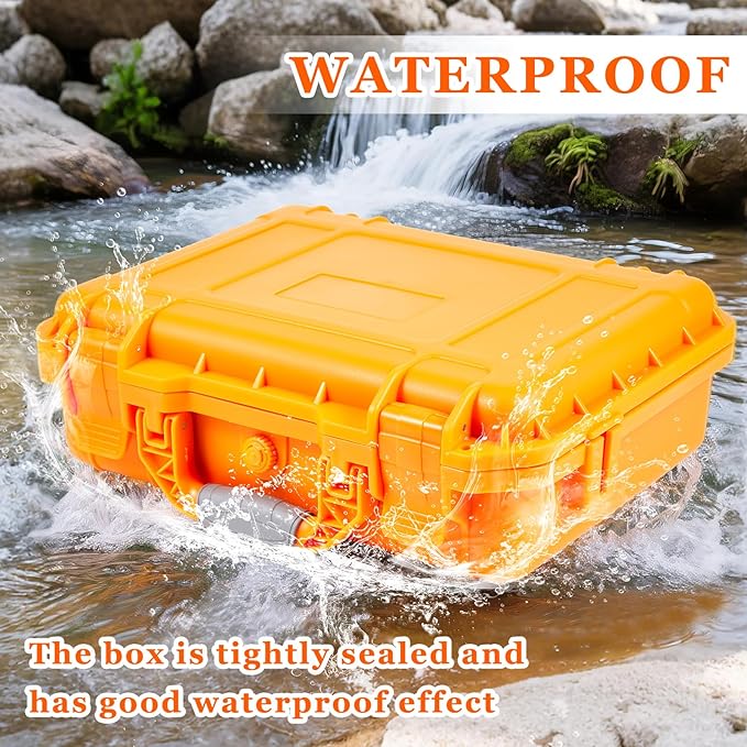 14.3 x 11.4 x 4.5 Inch Waterproof Hard Case with DIY Customizable Foam Insert Portable Protective Case with Knife for Camera Drones Equipments Tools Test Instruments (Orange)