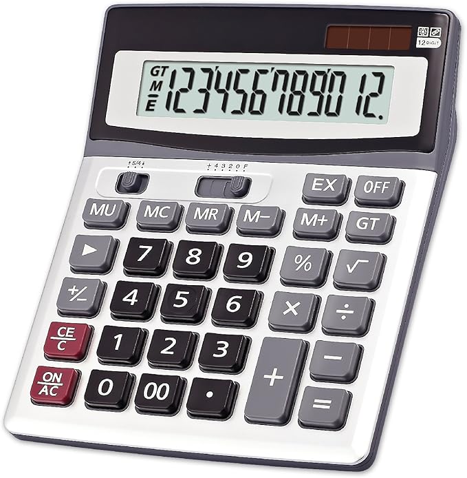 OFFIDIX Large Key Dual Power Electronic Calculator, Portable 12 Digit Large LCD Display Desk Calculator for Daily and Basic Office
