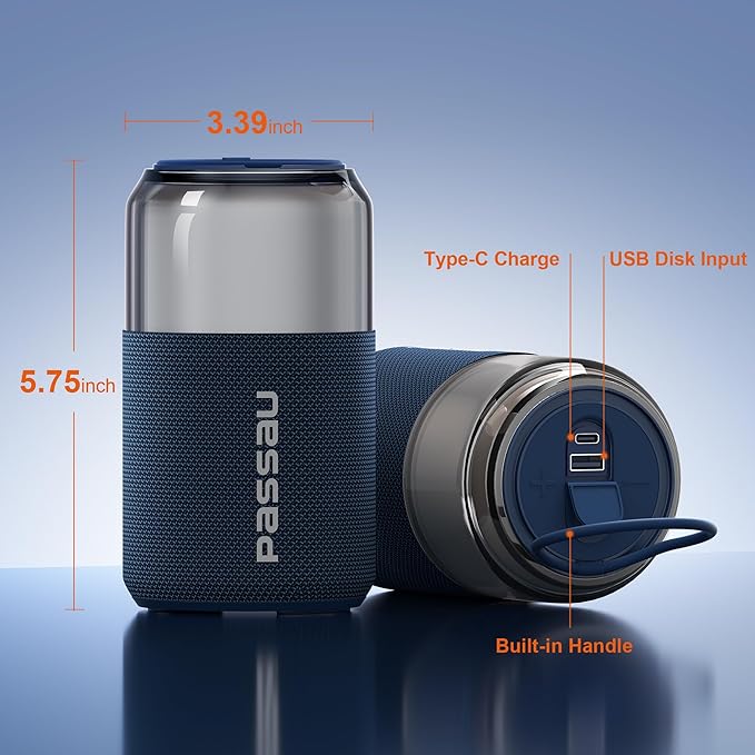 Passau Portable Bluetooth Speaker Wireless with Lights, 15W Loud Stereo Clear Sound, All Day Playtime, BT 5.4, TWS Paring, for Home Outdoor Party Beach (Blue)