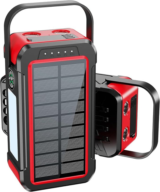 Ultra High Capacity Solar Power Bank 80000mAh, PD18W Solar Charger Power Bank with Built-in Cables, 4 Outputs & 2 Inputs, Outdoor Battery Pack with LED Flashlight for Outdoor Camping Survival (Red)