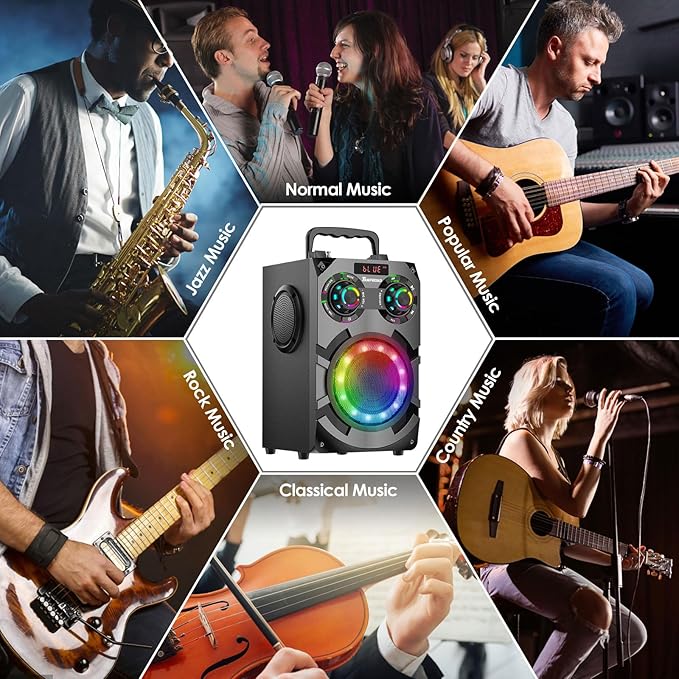 60W Bluetooth Speaker, Party Speakers Wireless with 8000mAh Battery & Subwoofer, Bluetooth 5.0, Deep Bass, 2.1 Surround Sound & Phone Stand for Home, Outdoor, Camping (Black)