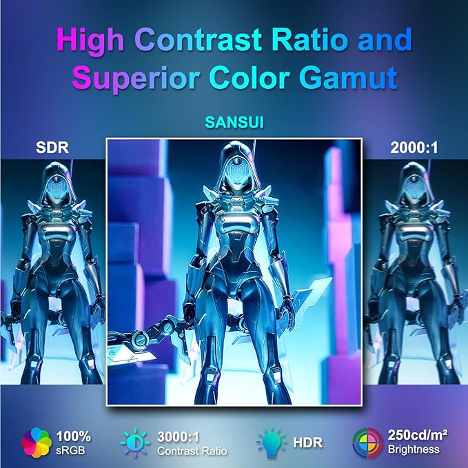 SANSUI Curved Monitor 24 inch 100Hz USB Type-C Computer Monitor with Built-in Speakers- MPRT 1ms,Adaptive Sync,HDR,1500R,VESA 75x75mm Compatible, for Home and Office(ES-24C1)