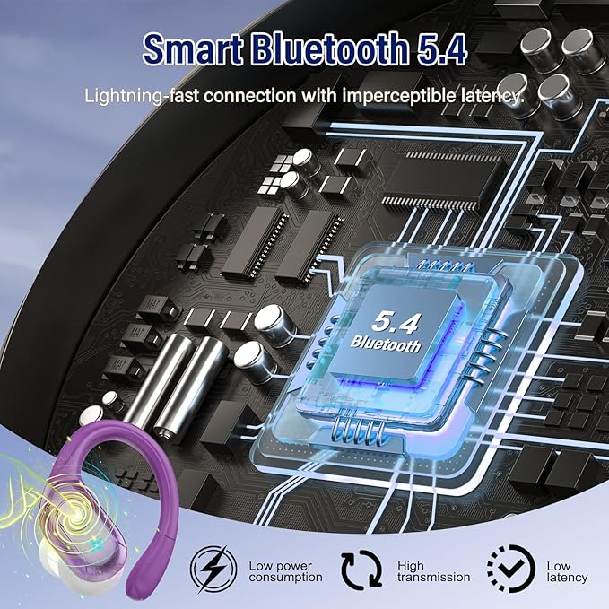 Wireless Earbuds Bluetooth 5.4 Headphones 75H Stereo Deep Bass Sports Over Ear Buds with Earhooks, LED Display Bluetooth Earbuds with 4 ENC Mic, IP7 Waterproof Earphone for Running,Dark Purple