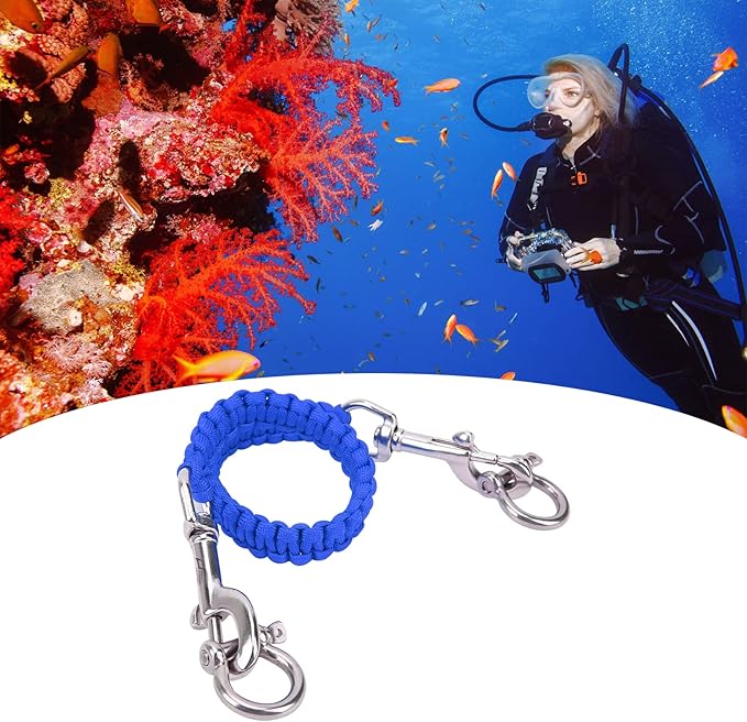 Alomejor Diving Camera Lanyard with Heavy Duty 360° Flexible Rotation Clips for Cameras and Dive Lights(sapphire)