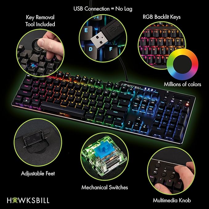 Scorpion V1 Wired Mechanical Gaming Keyboard – USB-A Connection - Tactile & Clicky – Brilliant RGB Lighting Compact Form Factor Customizable Keys & Multimedia Function 104 Keys