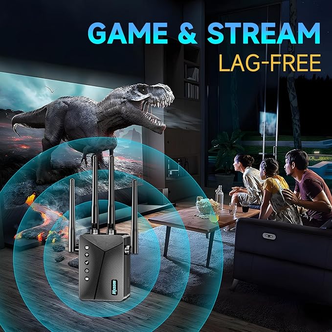 WiFi Extender Signal Booster for Whole Home & Backyard - 10K Sq.Ft Coverage w/4 Antennas | 90% Faster Internet Booster w/Ethernet Port, Easy Setup Wireless Repeater Works with Any Router