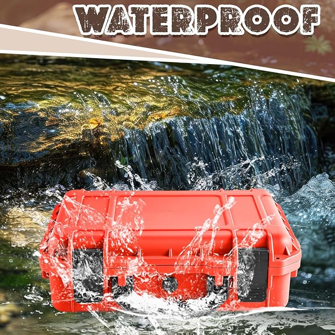 8.5 x 6.5 x 3.7 Inch Waterproof Hard Case with DIY Customizable Foam Insert Portable Protective Case with Knife for Camera Drones Equipments Tools Test Instruments (Reddish Orange)