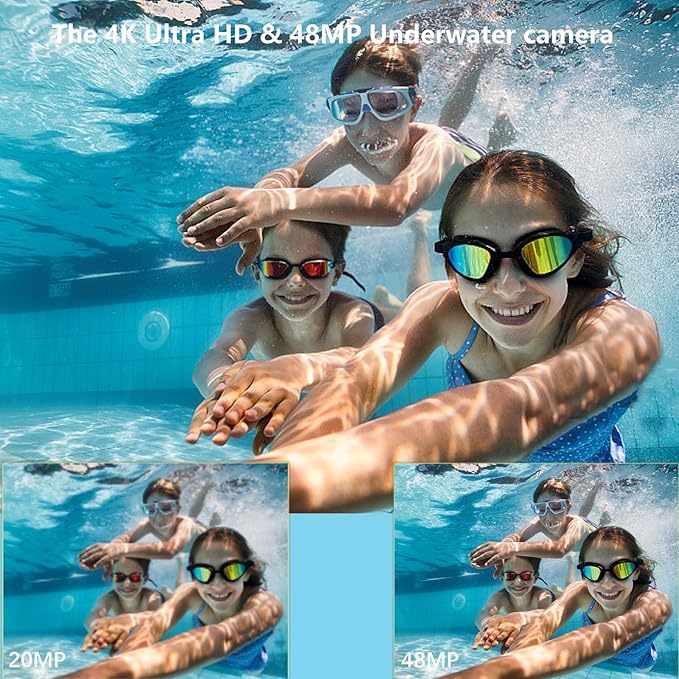 4K Underwater Camera, Full HD 4K&48MP Compact Floatable Camera, 10FT Waterproof Camera for Snorkeling, Surfing, Rafting, Dual-Screen for Selfie/16X Digital Zoom/Fill Light/Support 128GB Card(Blue)