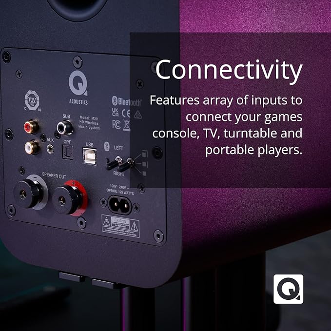 Q Acoustics M20 Bluetooth Speakers HD Wireless Speakers Music System White - Tweeter 0.9", Mid Bass/Driver 4.9", Freq. Response 55Hz–22kHz, Crossover Freq. 2.4kHz - Powered