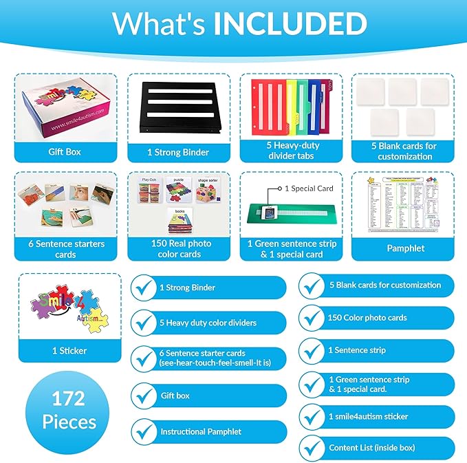 Visual Communication Book,162 ASD Photo Picture Cards: Autism Language Vocabulary, Speech Articulation Therapy, ADHD & Aprexia Learning (English Laminate Real Photo Book, Large)