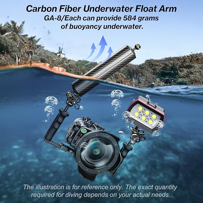 Sea frogs Carbon Fiber Float Arm D60mm, 12'', for Ultralight, Aquatic Arm, Buoyancy Provided 580g, Underwater Camera System Diving Tray Video Light/Strobe GA-8