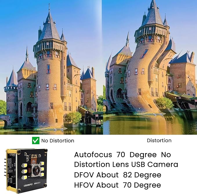 48MP USB Camera 8K Camera Fast Autofocus USB Webcam Module with No Distortion Lens with 6pcs White LEDs PC Computer Cam Plug and Play for Industrial Inspection Document Scanning